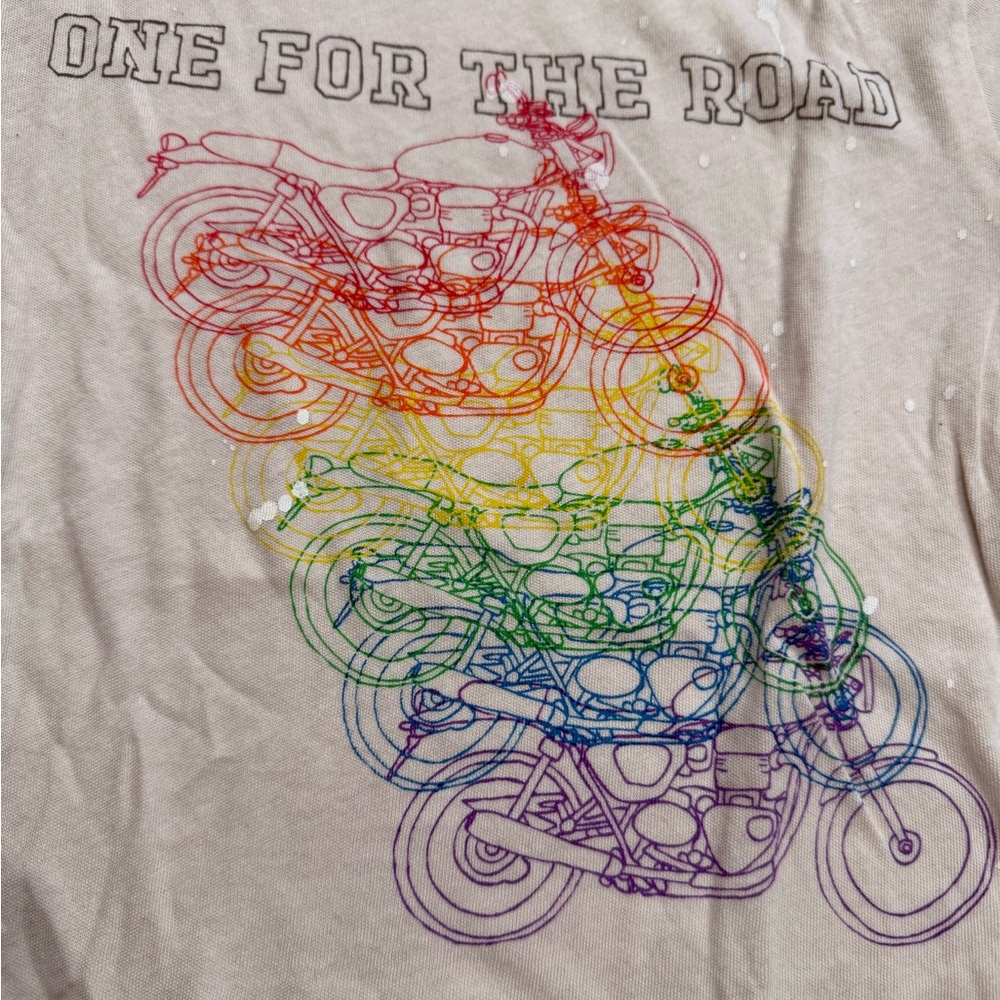 Chaser Graphic Tee with Rainbow Motorcycle “One for the Road” Design